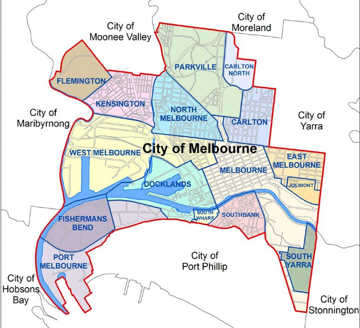 la carte de Melbourne et de ses banlieues