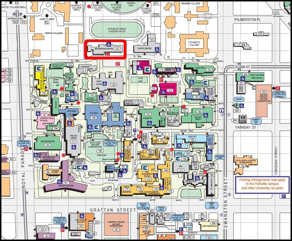 carte de l'université de Melbourne