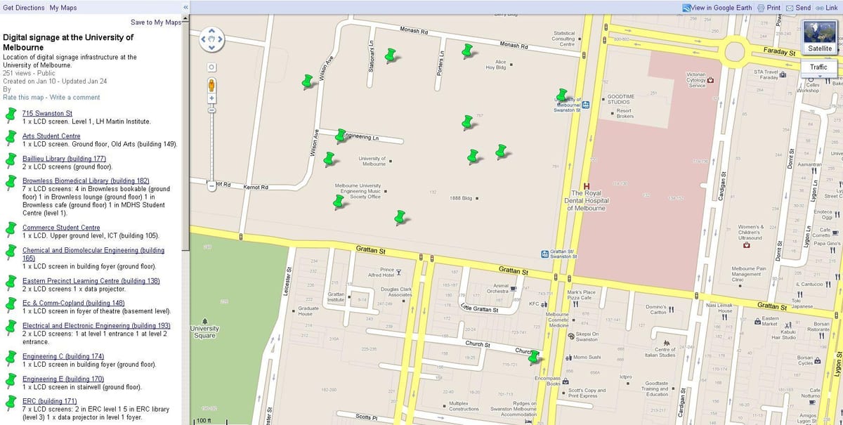 carte de l'université de Melbourne