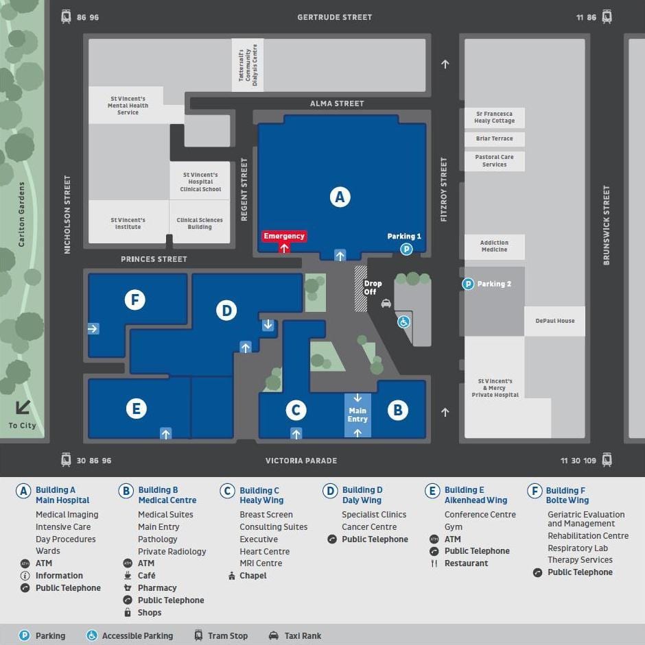 St vincent's hospital de Melbourne carte