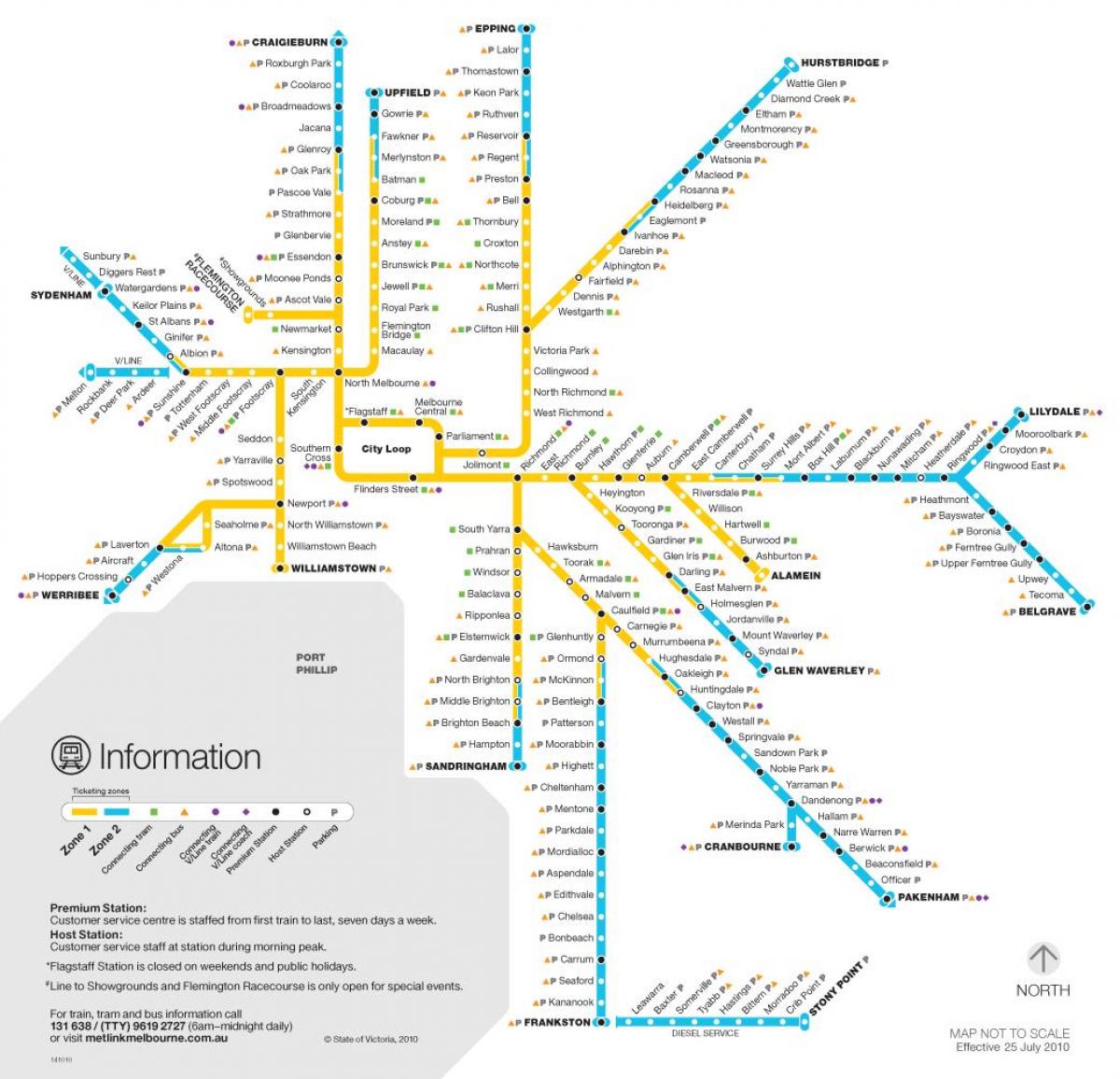 Melbourne réseau de trains à la carte