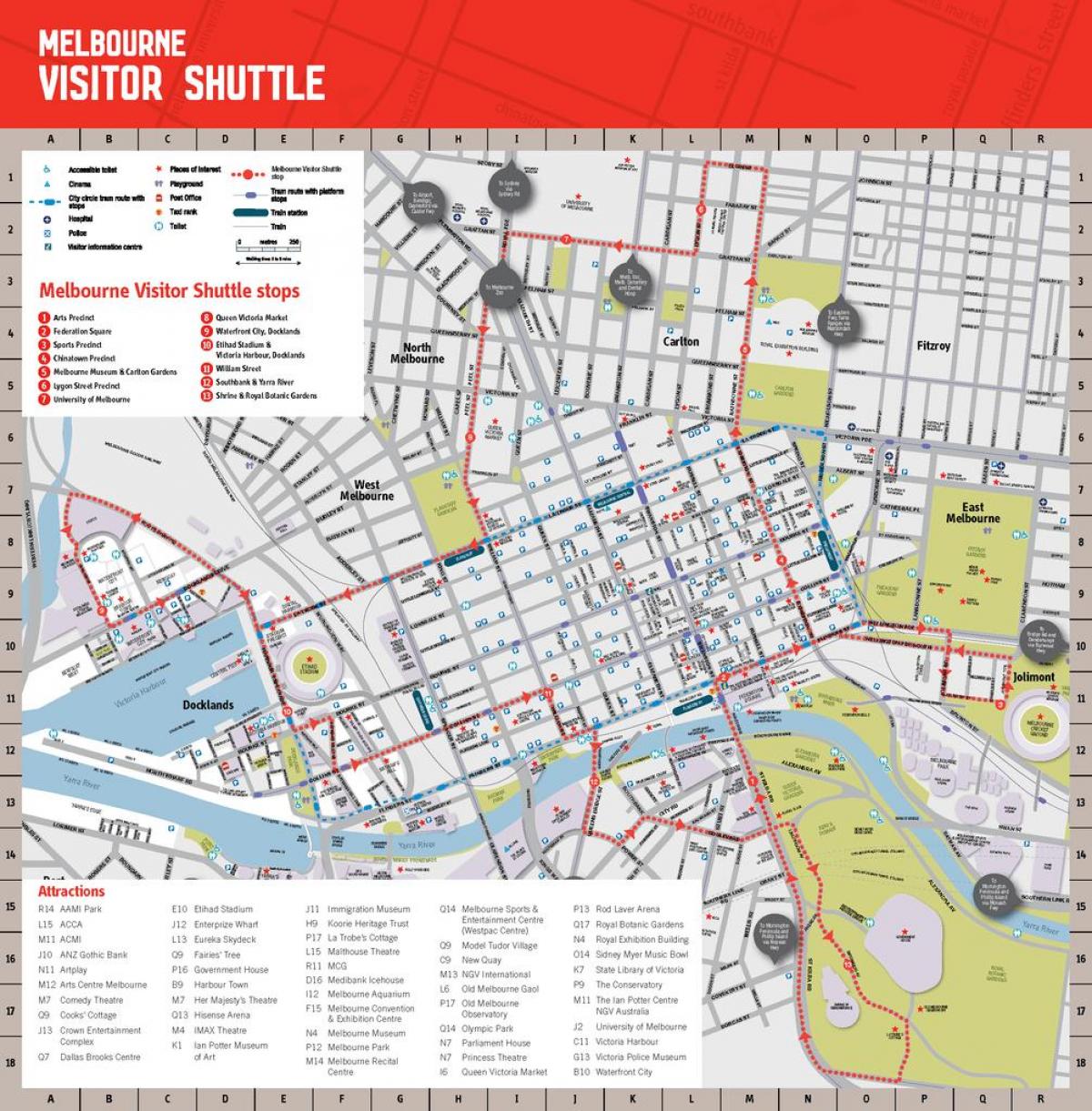 La ville de Melbourne attractions de la carte