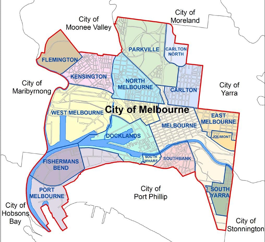 la carte de Melbourne et des environs