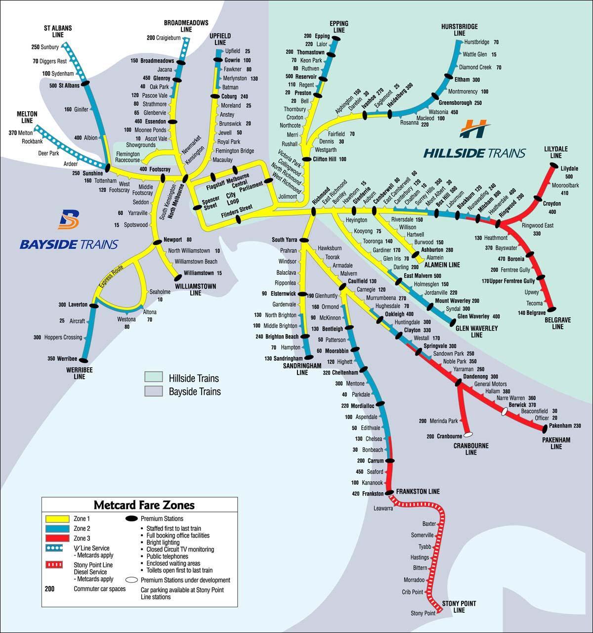 la carte de Melbourne train