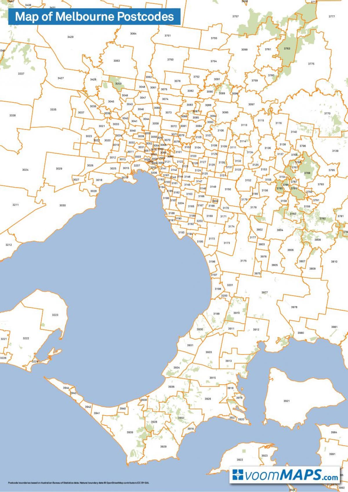 la carte de Melbourne codes postaux