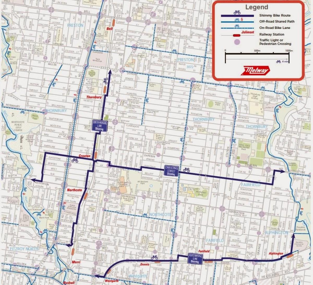 la carte de Melbourne, de partage de vélos