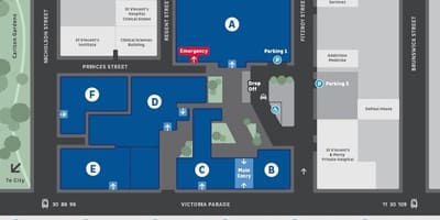 St vincent's hospital de Melbourne carte